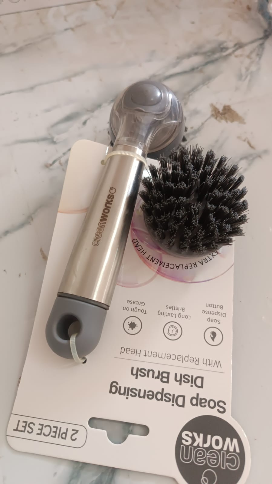 Cleaning Brushes Set, Scrub Brush Bathroom Brush, Long Handle Liquid Dispenser Pot Washing Brush