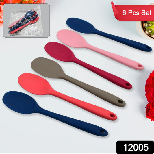 Multipurpose Silicone Spoon, Silicone Basting Spoon Non-Stick Kitchen Utensils Household Gadgets Heat-Resistant Non Stick Spoons Kitchen Cookware Items For Cooking and Baking (6 Pcs Set)