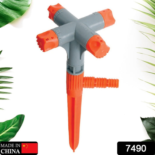 360° Rotating Garden Sprinkler – Adjustable 4-Arm Lawn Water Sprayer