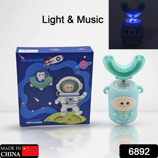 Electric Toothbrush With Light & Music, Kids U-Shaped 360° USB Rechargeable Plastic Automatic Toothbrush Portable Adjustable Cleaning Whitening Toothbrush with USB Charging Function Plastic + ABS for Kids