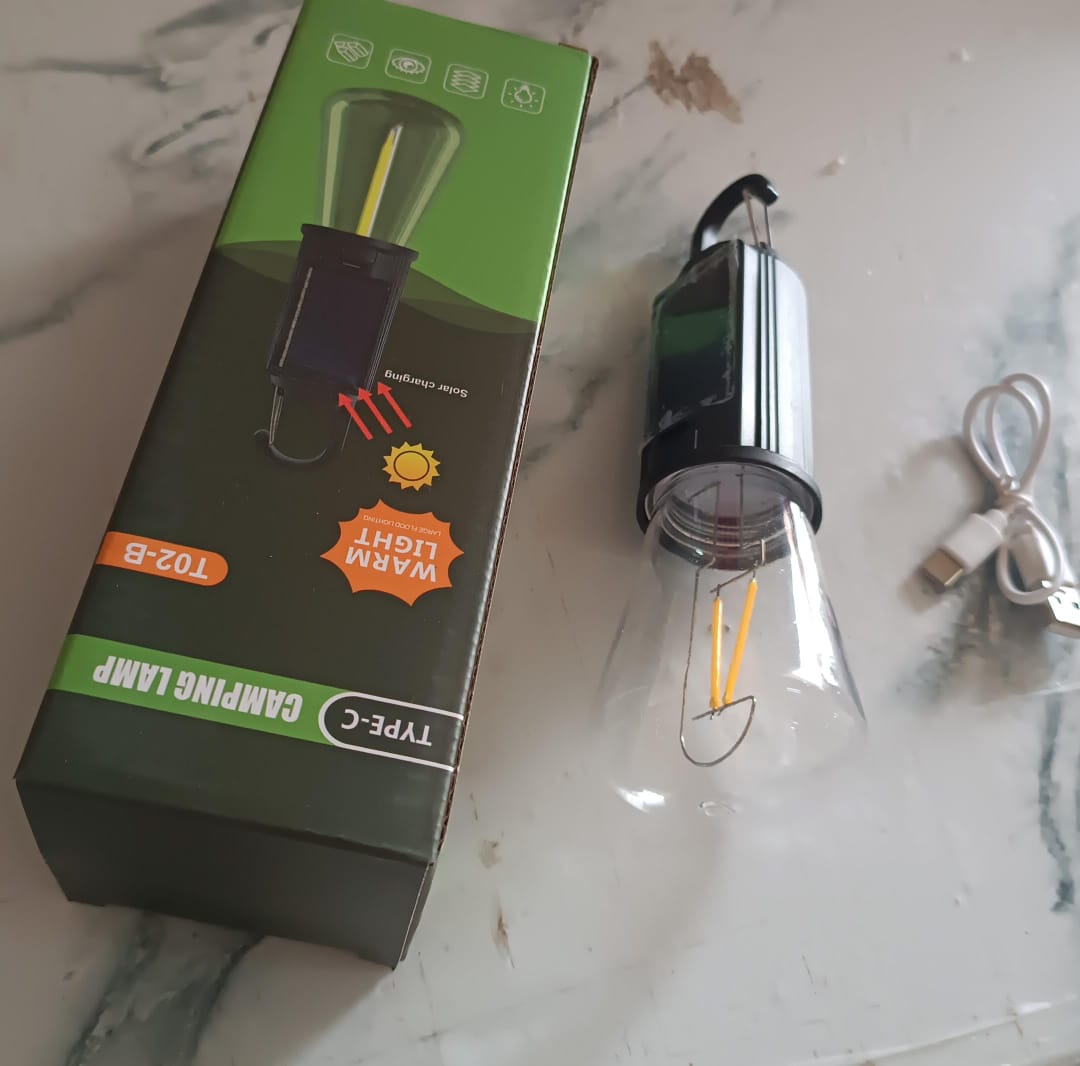 Solar & USB Rechargeable LED Hanging Camping Bulb Lantern Light (1 Pc)