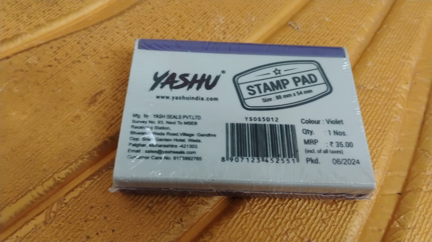 Yashu Plastic Stamp Pad Violet Ink, Quick-Dry Refillable Pad (1 Pc)