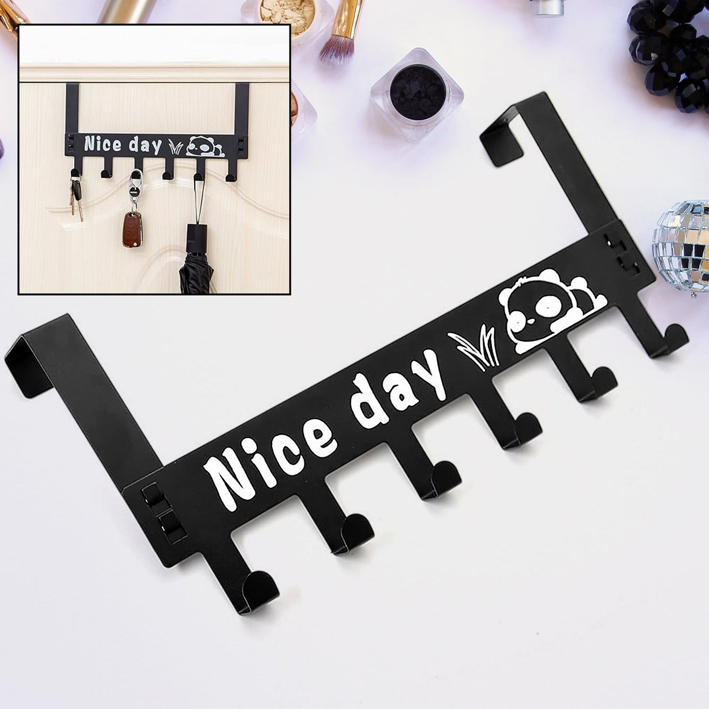 Heavy-Duty Carbon Steel Over Door Hook Rack for Towels & Coats (1 Pc, 6 Hooks)