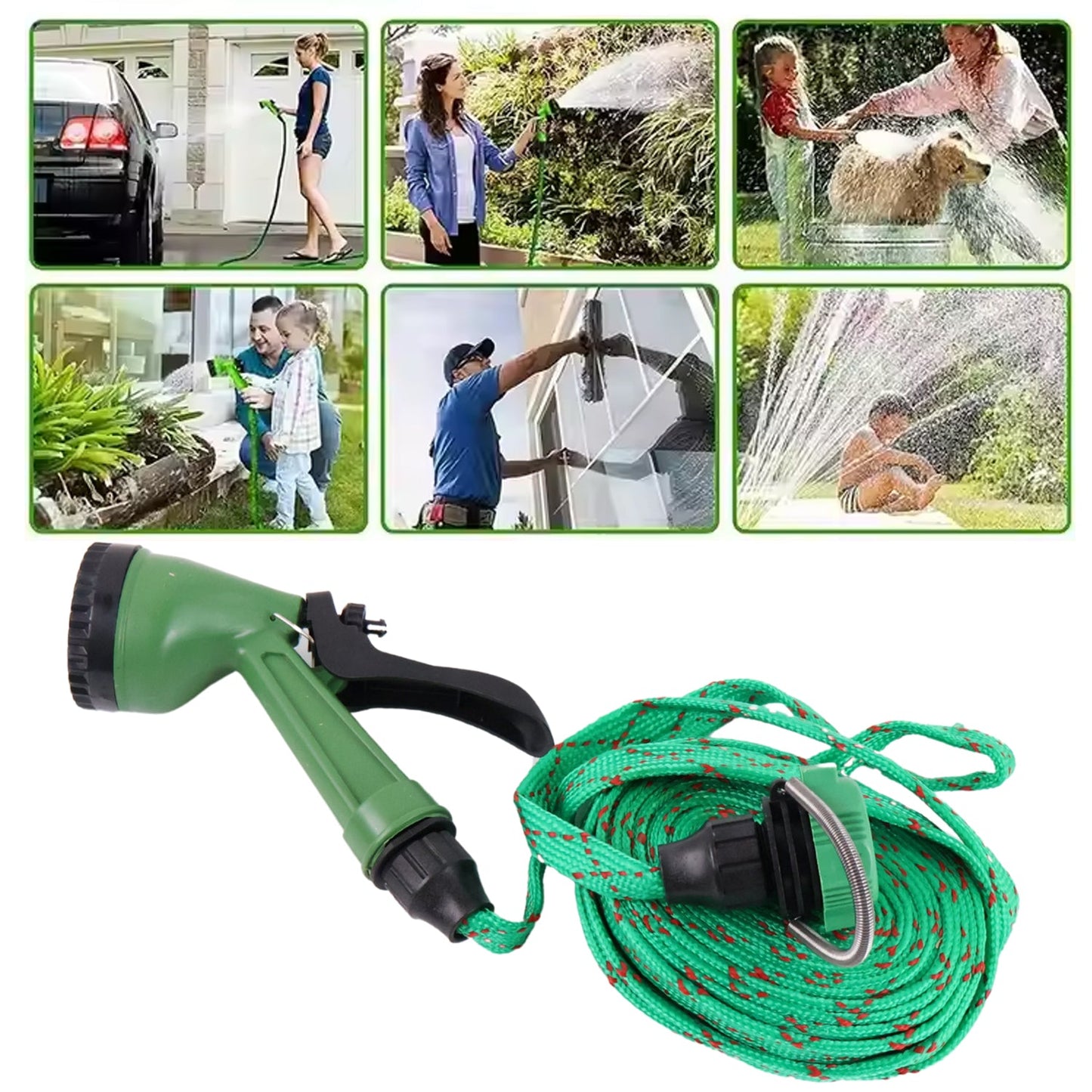 50 Ft Expandable Hose Pipe Nozzle For Garden Wash Car Bike With Spray Gun