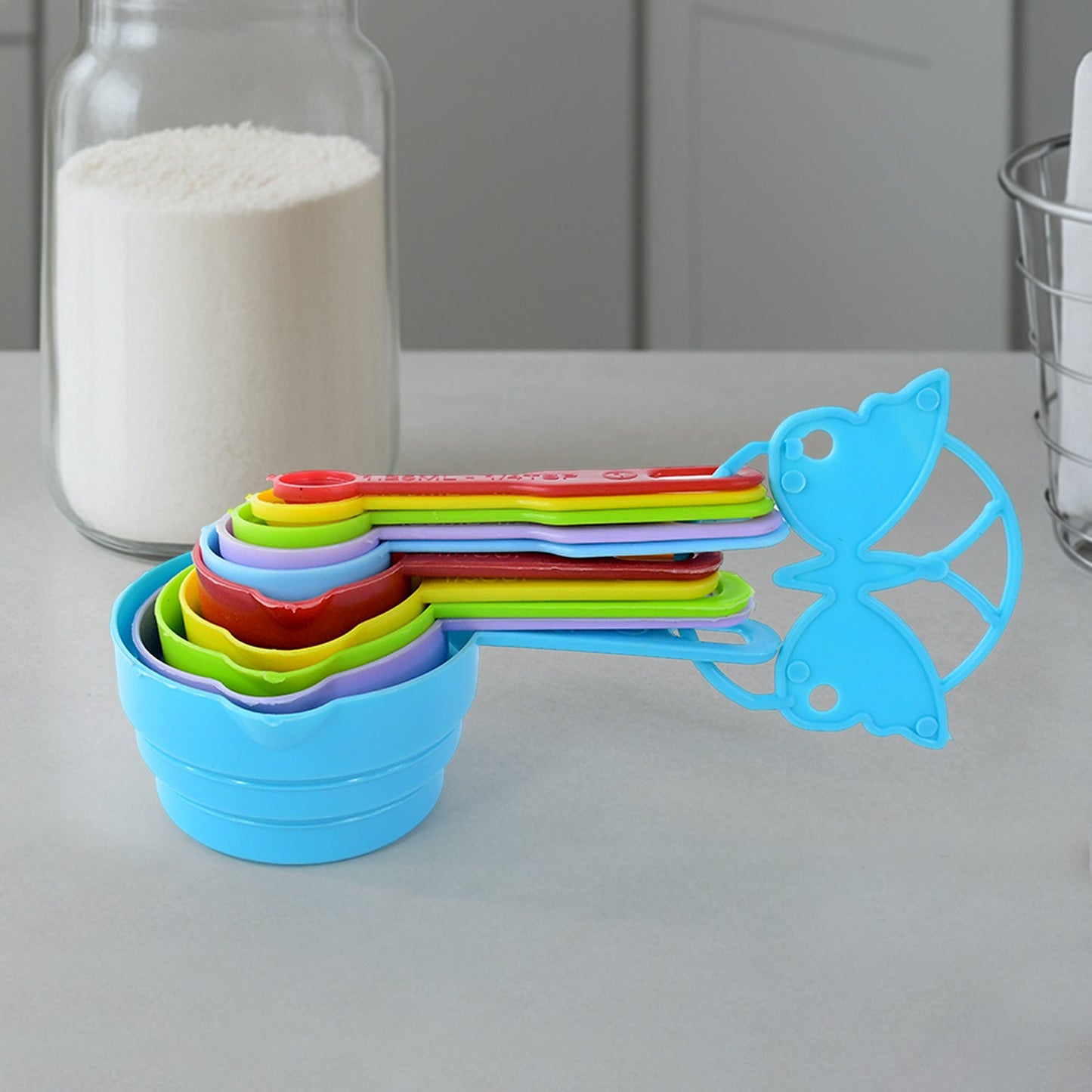 10Pcs Plastic Measuring Spoons and Cups Set for Home Kitchen Cooking.