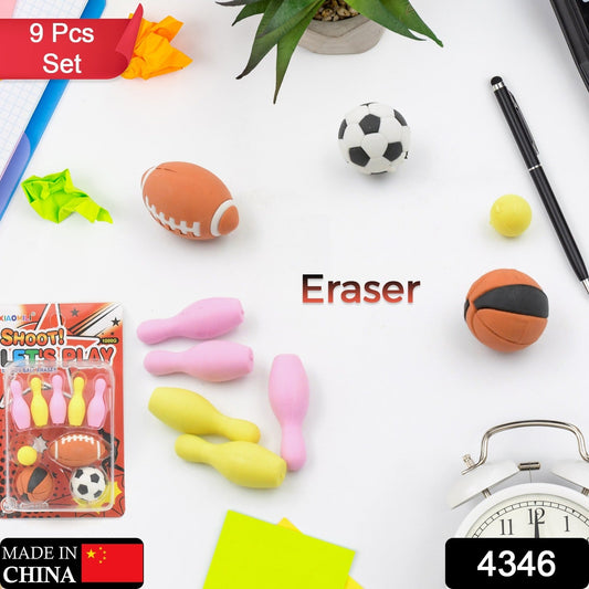 Mini Eraser Set for Kids (9 Pieces) - Fun Designs, Party Favors, School Prizes
