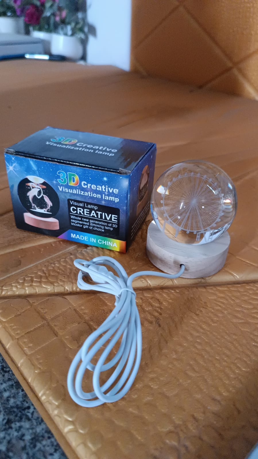 Mela Crystal Ball Night Light Glass Ball Night Lamp with Wood Base