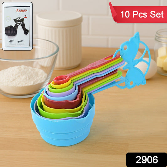 10Pcs Plastic Measuring Spoons and Cups Set for Home Kitchen Cooking.